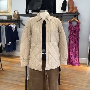 Women's Beige Quilted Leather Jacket